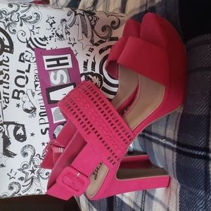 Brash Electric Pink Faux Suede Platform Sandals